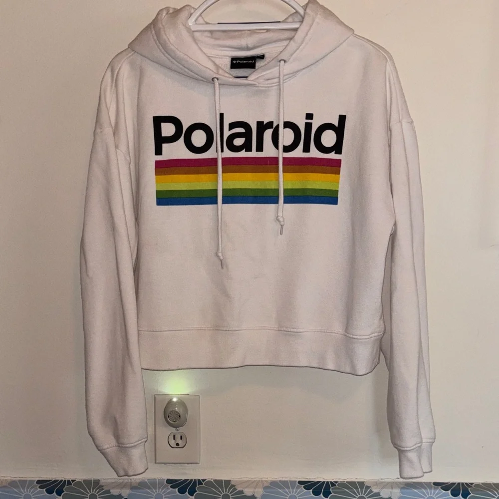 Polaroid Fleece Cropped Boxy Hooded Sweatshirt, Size XL